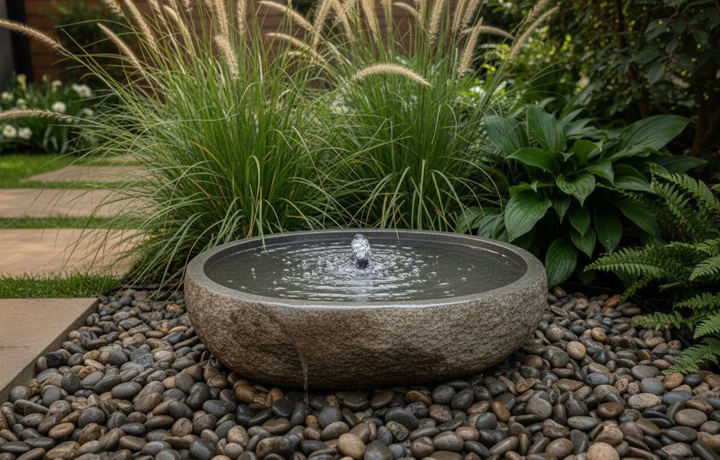Stone basin water feature - Leading Landscapes Limited
