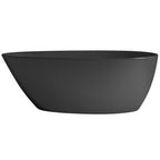 A matte black oval bathtub with a wide, gently sloping rim, shown from a side angle against a plain white background.