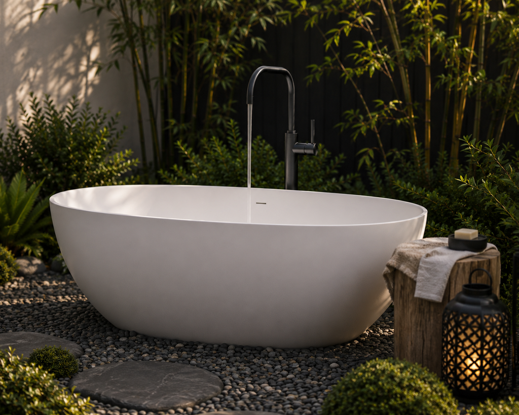 Freestanding Stone Bathtub 1500mm - Matte White