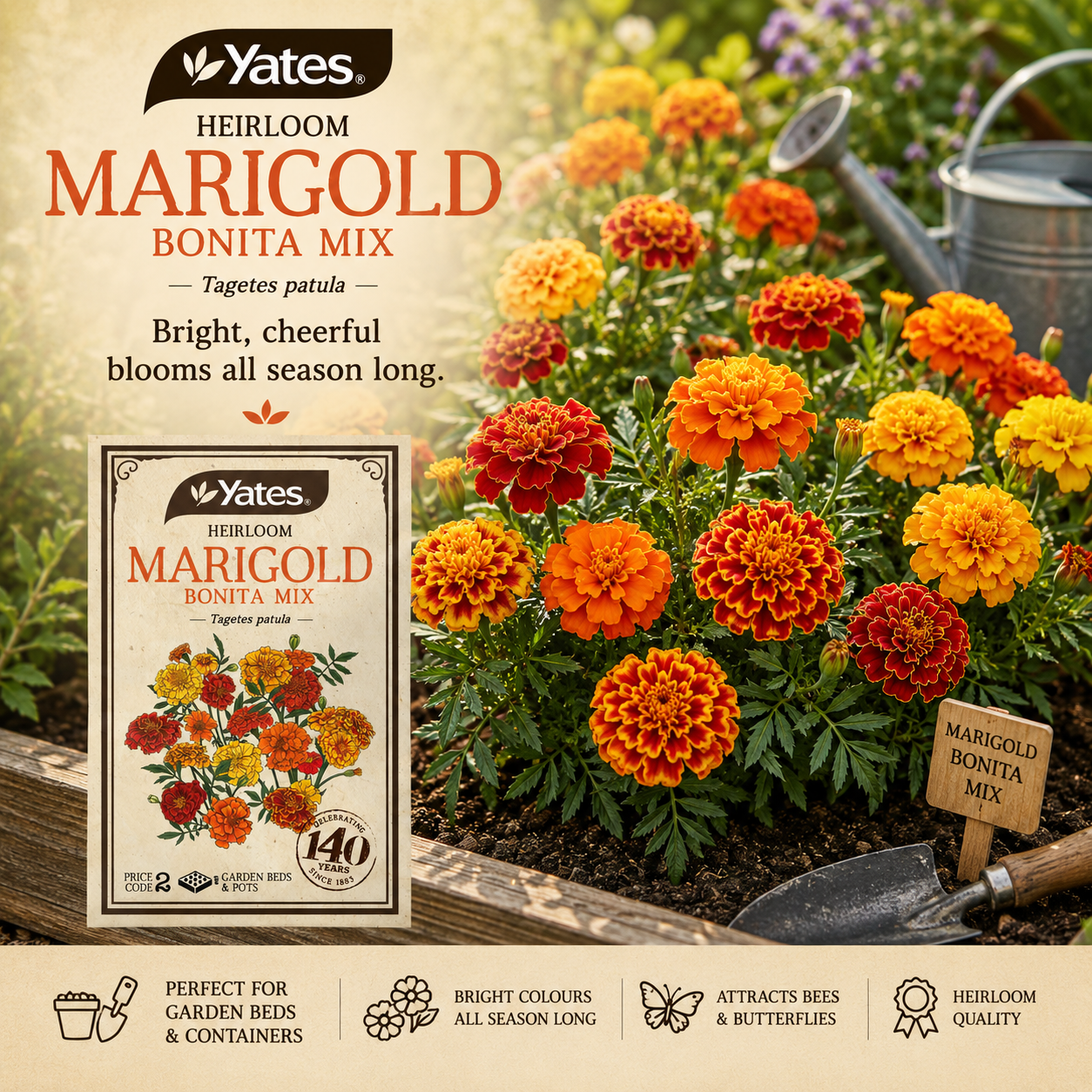 Yates Heirloom Marigold Bonita Mix seeds — heritage flower seeds — Leading Landscapes Canterbury