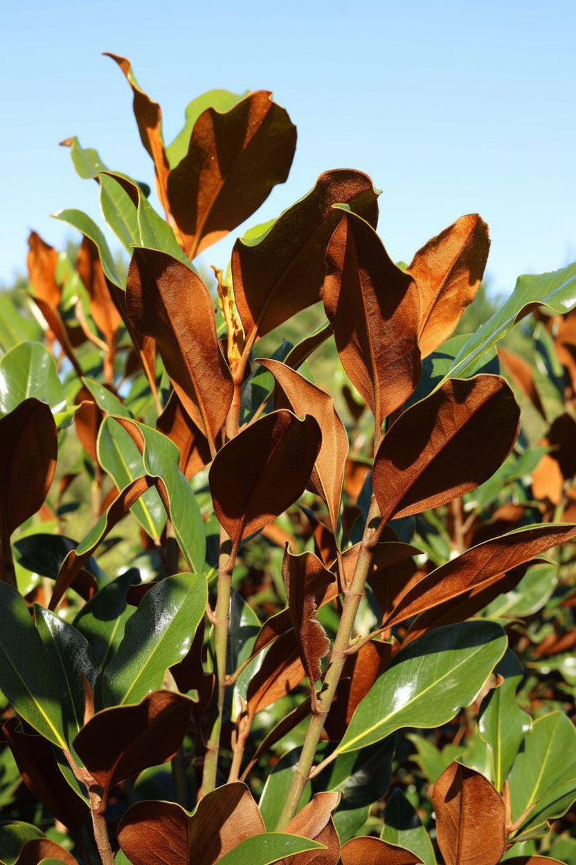 Magnolia Kay Parris glossy dark green leaf close-up — Leading Landscapes Canterbury