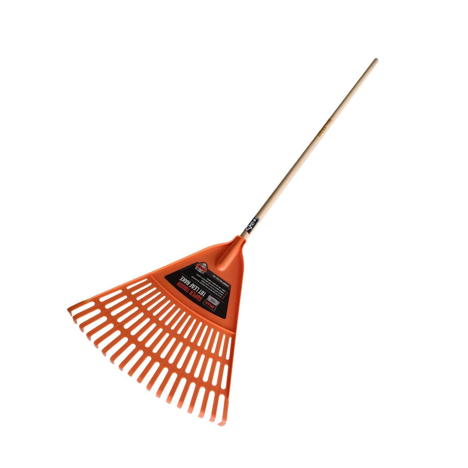 ATLAS plastic orange leaf rake with FSC certified wooden handle — Leading Landscapes Canterbury