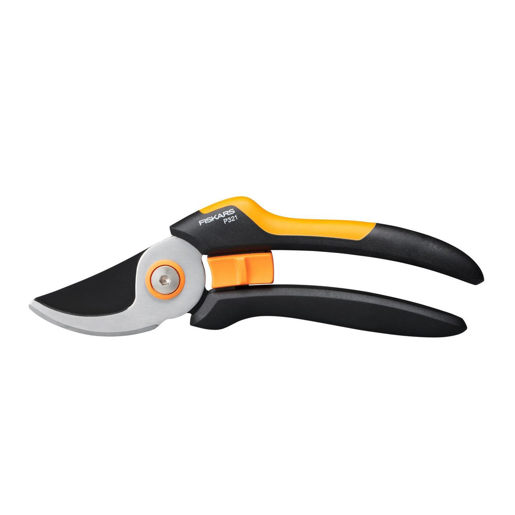 Fiskars P321 bypass pruner close-up showing blade detail — Leading Landscapes Canterbury