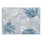 Rug with blue palm leaf pattern on a white background - Leading Landscapes Canterbury