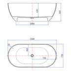 Freestanding Stone Bathtub 1500mm - Matte White