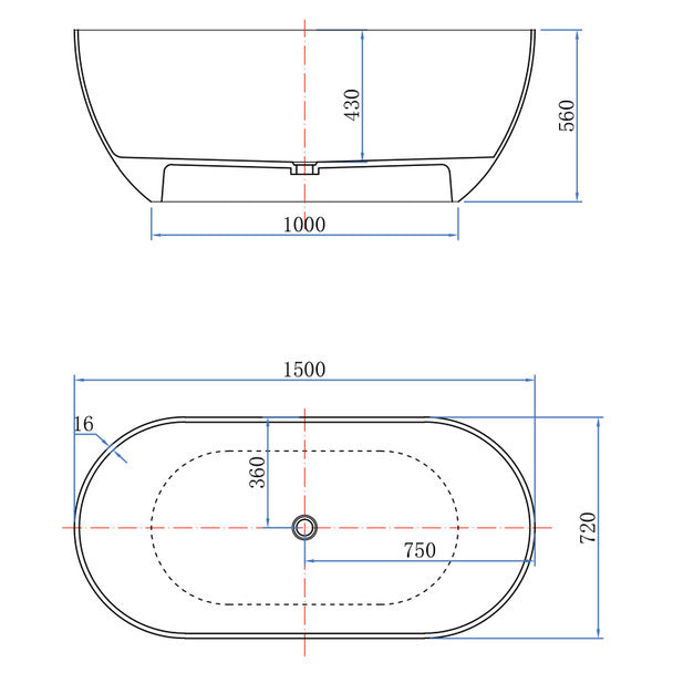 Freestanding Stone Bathtub 1500mm - Matte White
