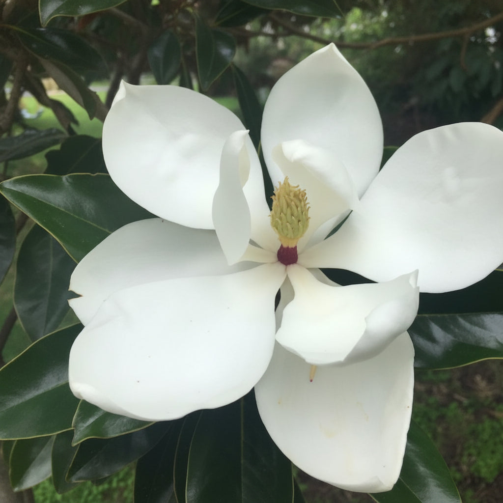 Magnolia Grandiflora Teddy Bear evergreen magnolia with large white flowers — Leading Landscapes Canterbury
